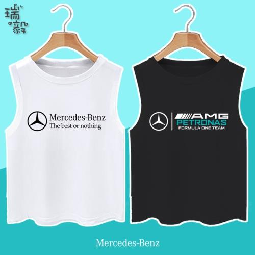 奔F1馳梅賽德斯AMG方程式F1汽車標志兒童裝背心男女學生款無袖T恤