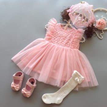 夏季女童連衣裙一週歲生日小女孩禮服裙女寶寶滿月百天公主裙洋氣