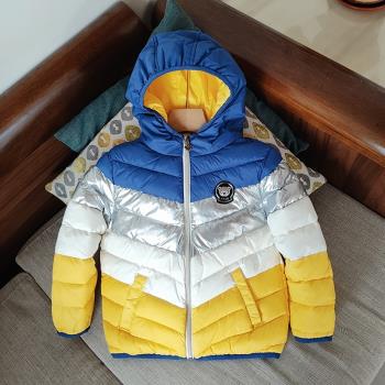 兒童加厚棉服拼色夾克白鴨絨連帽