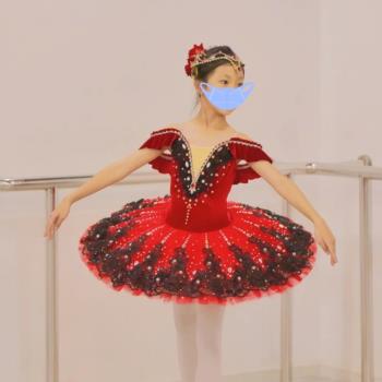兒童紅色專業比賽小天鵝芭蕾舞裙