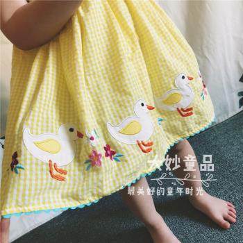 可愛小鴨子 刺繡大擺兒童無袖連衣裙女孩全棉柔軟背心裙