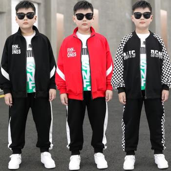 小胖墩胖男童外套套裝秋季棒球服加肥加大中大童運動服開衫兩件套