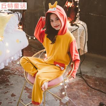 可愛防踢秋季小女孩卡通連體睡衣