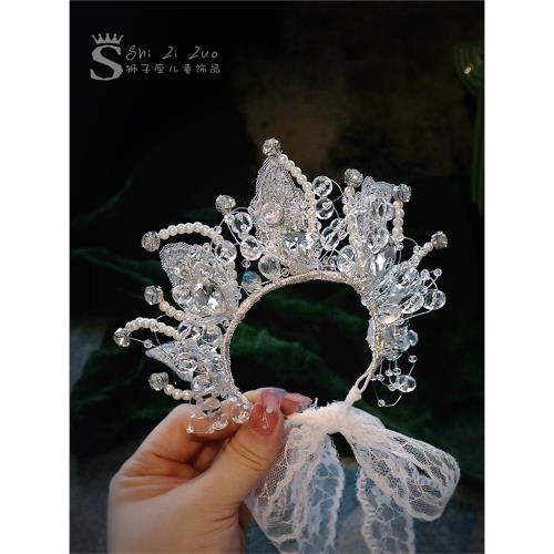 精致鑲鉆皇冠頭飾女兒童生日鋼琴比賽發箍公主寶寶拍照表演出飾品