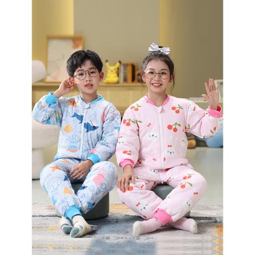 兒童連體睡衣秋冬女童男童防著涼純棉加厚夾棉寶寶保暖睡袋2冬款3