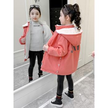 女童2023新款冬季加厚風衣外套