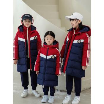 中長款棉衣校服襖小學生班服加厚沖鋒衣三件套紅色幼兒園園服冬季