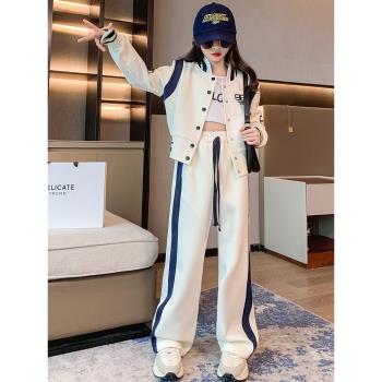 女童春裝套裝2025新款兒童女孩洋氣網紅時髦春秋款大童裝棒球服潮