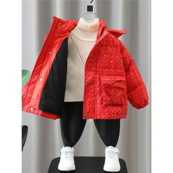 男童羽絨服冬季加絨加厚2023新款兒童白鴨絨連帽棉襖男孩冬裝外套