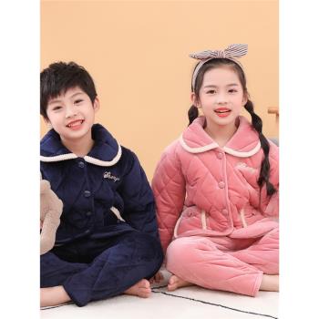 三層夾棉加絨加厚居家服睡衣套裝