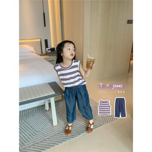 Sun 童品 /  女童套裝兒童全棉條紋針織日系兩件套