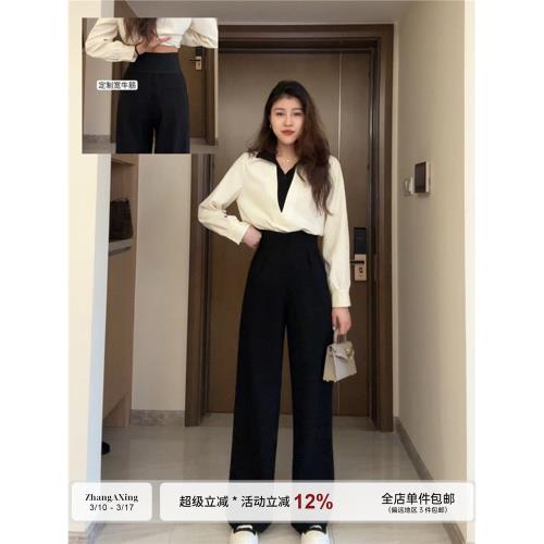 張阿星【魚骨腰直筒褲】秋冬新款高腰垂感休閑百搭黑色質感直筒褲