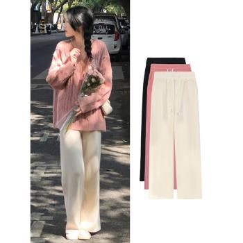 白色闊腿褲女秋冬2022新款爆款高腰垂感直筒長褲小個子加絨休閑褲
