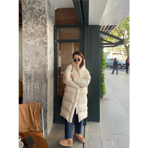 BY SPRING 高端珍珠奶白色連帽長款羽絨
