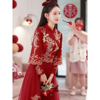 紅色高階中式婚紗顯瘦敬酒服新娘