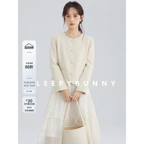 瞌睡兔 小香風圓領正肩高級氣質外套女早秋顯瘦設計感短西服上衣