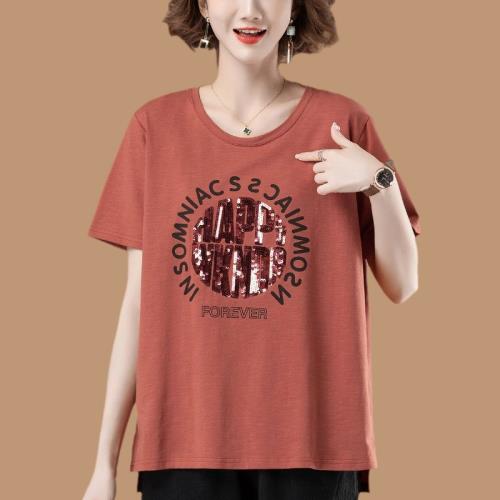 加大碼短袖t恤女2022夏新款中年媽媽夏裝t血寬松純棉汗衫顯瘦體恤|T恤|ETMall東森購物網