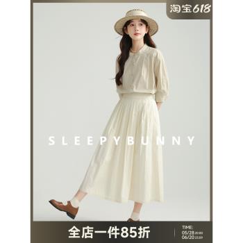 瞌睡兔學院風花邊垂墜百褶半身裙