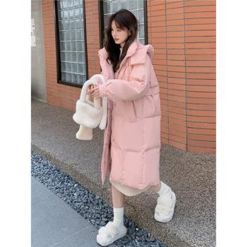 設計粉色休閑連帽遮肉顯瘦羽絨服