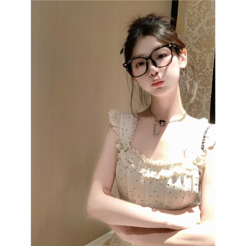 維斯小姐「巴比倫戀人」甜系少女波點修身魚骨花邊上衣小個子套裝