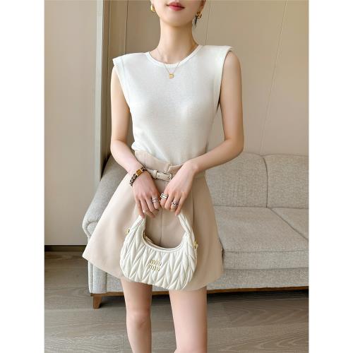 PINKEEN 米白色無袖針織背心女夏季2025新款休閑氣質時尚百搭上衣