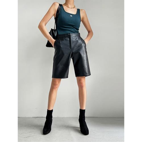 皮短褲女外穿秋冬季2025新款高腰pu皮褲a字褲靴褲爆款五分褲中褲