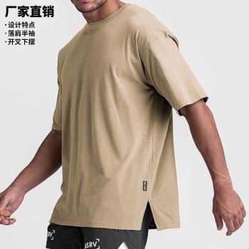 歐美時尚簡約寬松休閑純色大碼運動t恤開叉速幹上衣男Men T-Shirt