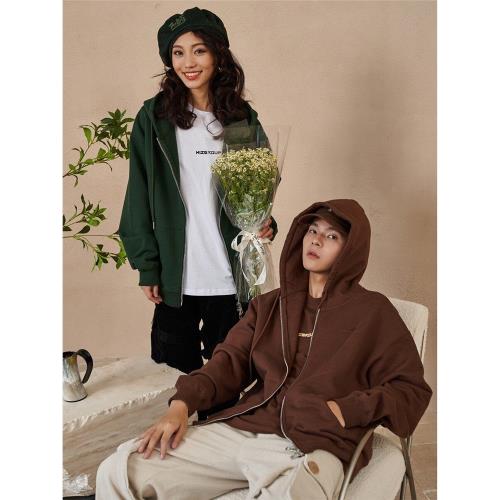 THEWIZBRAND 秋冬季美式復古cleanfit重磅雙頭拉鏈連帽開衫衛衣