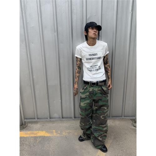 InsGale做舊水洗軍事迷彩可拆卸工裝褲雙拼七分褲MIlitary Camo