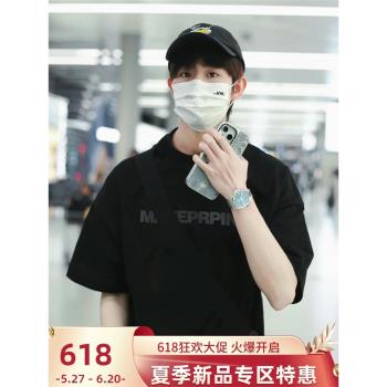 明星田嘉瑞同款美式復古字母t恤短袖男女夏季歐美高街潮牌上衣服