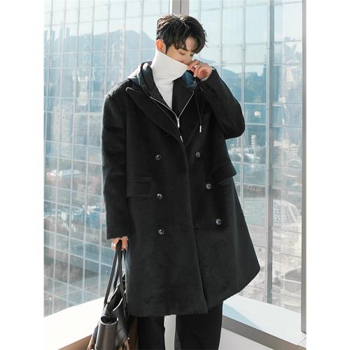 CHICERRO西西里男裝冬季韓系設計感高級假兩件休閑男士中長款大衣