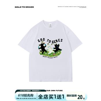 GTG原創美式復古潮牌卡通圓領短袖男春季純棉新款oversize半袖T恤