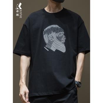 希越胖子男款短袖大碼上衣刺繡