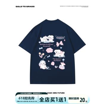GTG原創美式復古潮牌卡通圓領短袖男純棉春季新款oversize半袖T恤