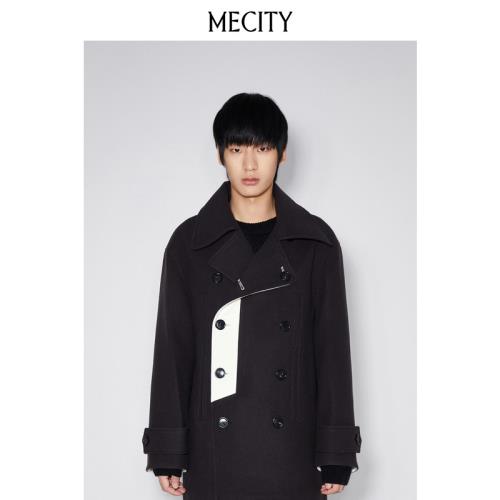 冬季潮流羊毛撞色雙排扣上衣