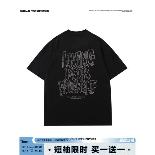 gtg原創美式高街字母印花短袖T恤男情侶潮牌潮流寬松休閑嘻哈上衣