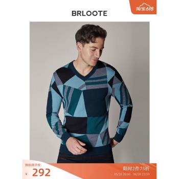 BRLOOTE幾何圖案拼接V領羊毛衫
