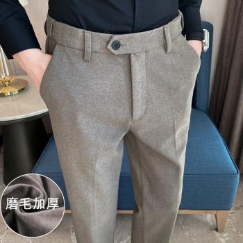 可拉伸磨毛加厚冬季商務直筒西褲