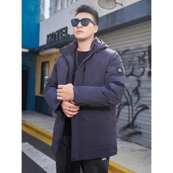 胖人保暖連帽時尚中長款羽絨服