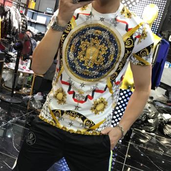 新款春夏秋季冰絲男士圓領t恤短半袖數碼3D印花寬松修身薄款上衣