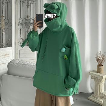 薄款春秋季青蛙套頭衛衣男生潮牌寬松連帽拉鏈設計感小眾休閑上衣