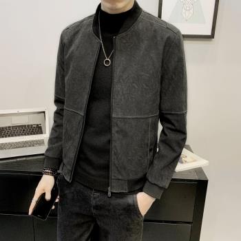 潮牌棒球服春秋百搭修身皮夾克