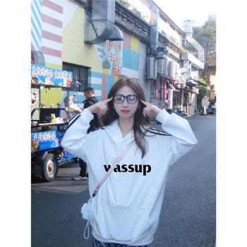 WASSUP潮牌男女連帽三槓秋冬季個性復古百搭純棉情侶款上衣外套