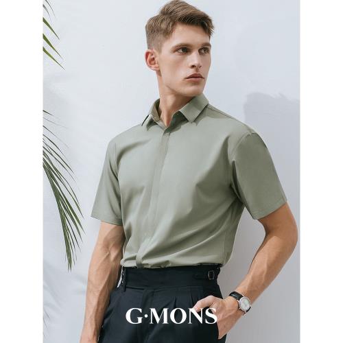 吉約蒙短袖襯衫男桑蠶絲豆綠色商務西裝襯衣夏季薄款修身免燙寸衫