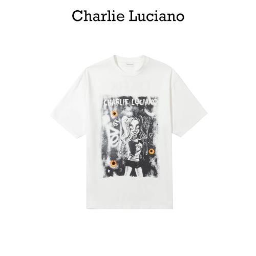 Charlie Luciano小丑女彈孔做舊短袖T恤2025夏季新款寬松個性潮