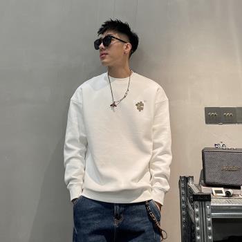 春秋季男士新款圓領套頭衛衣簡約寬松痞帥外套長袖休閑美式上衣潮