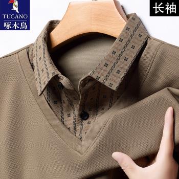 啄木鳥休閑中年POLO衫長袖T恤