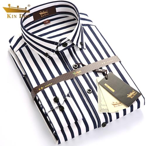 金盾春夏款男士長袖襯衫純棉豎條紋修身商務休閑青年男裝短袖襯衣