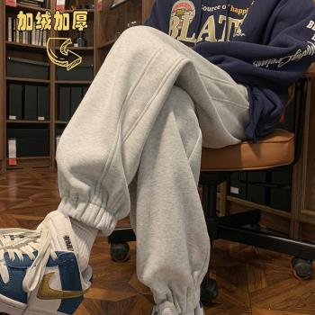 冬季束腳衛褲男士加絨加厚休閑長褲運動褲痞帥高階感2023新款褲子