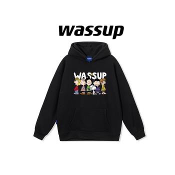 WASSUP國風潮牌男女連帽衛衣秋冬季個性oversize嘻哈美式情侶上衣